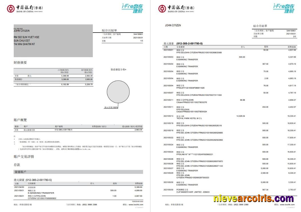 Hong Kong Bank of China 3 pages